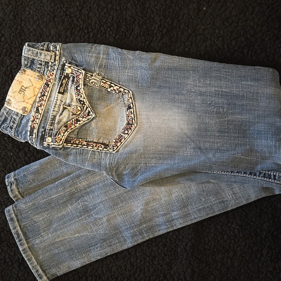 Miss Me Denim - Miss Me Denim Jeans with Embellished Pockets Cuffed Straight